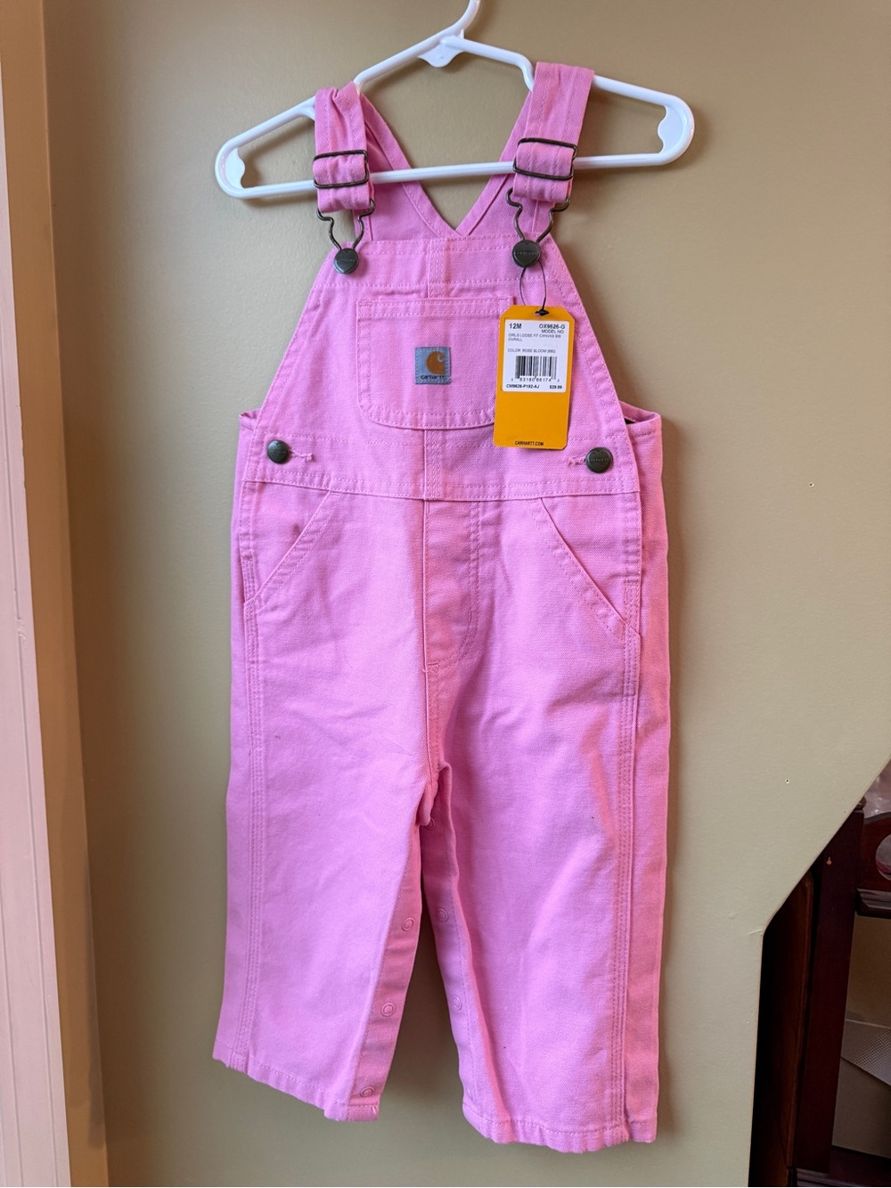 NWT Carhartt Pink Canvas Bib Overalls 12M